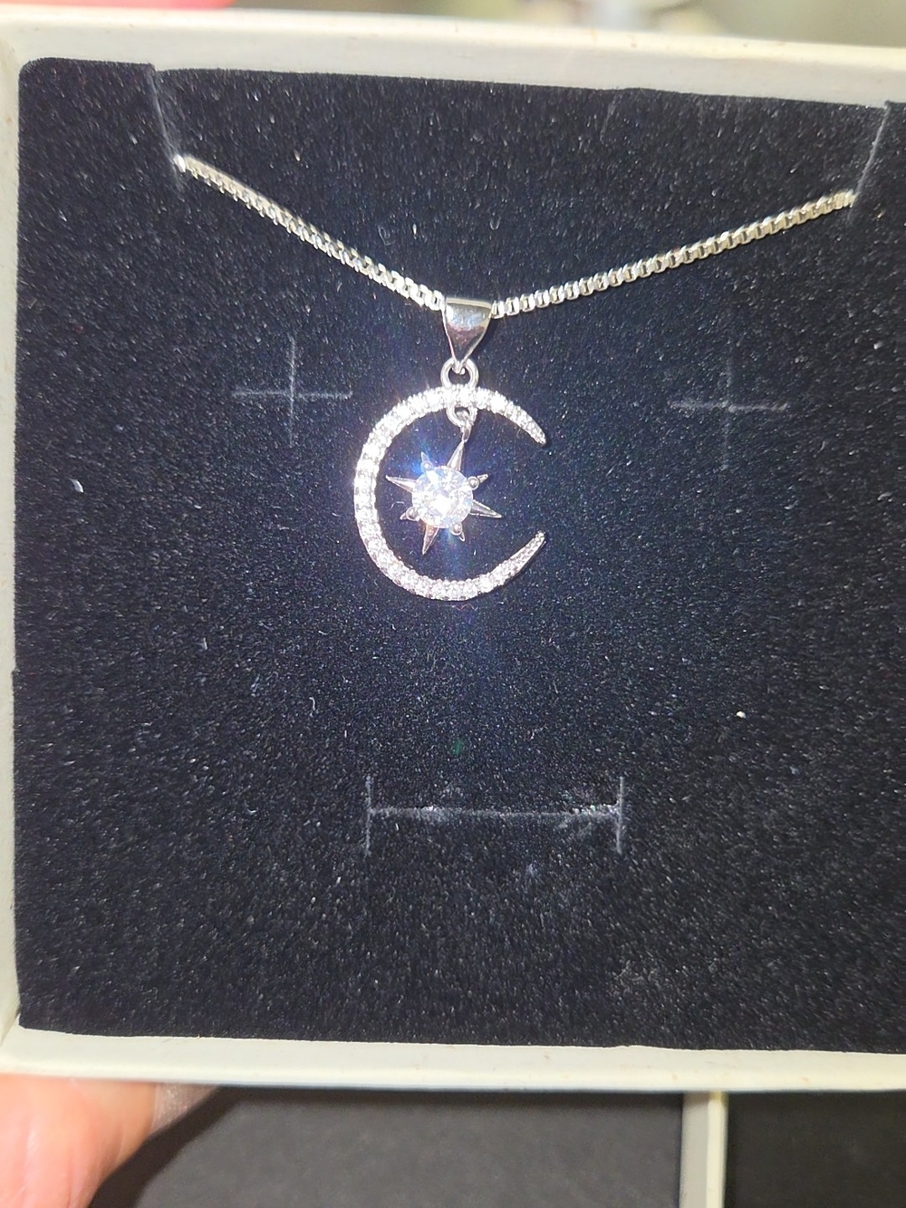 925 Sterling Silver With Moissanite Crescent Moon and Star Pendant Necklace